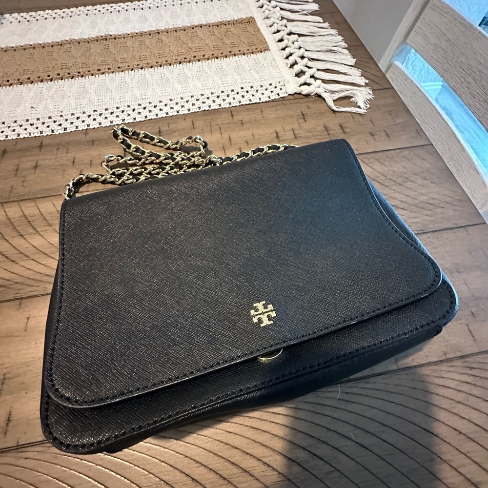 Tory Burch Black Crossbody Bag with Gold Chain